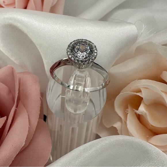 Sterling Silver Halo Ring – CZ Solitaire – .925 Statement Cocktail Ring NWT - Picture 6 of 17